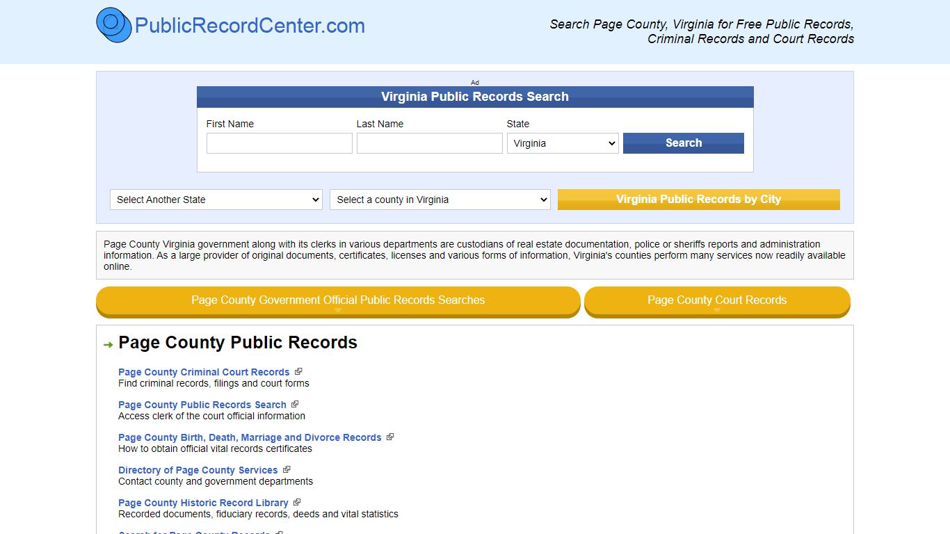Page County Virginia Free Public Records - Court Records ...