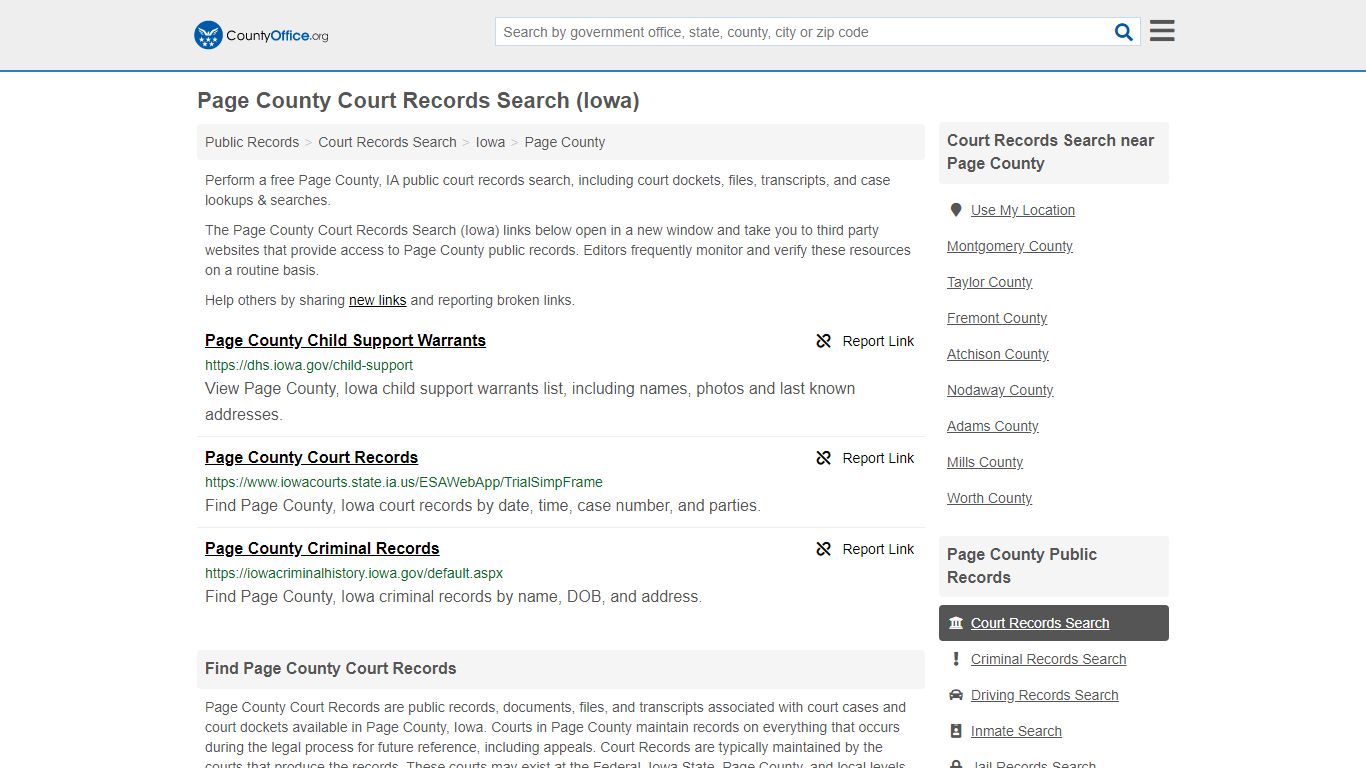 Court Records Search - Page County, IA (Adoptions ...